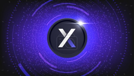 Photo for DYdX Token (DYDX) crypto currency themed banner. DYDX icon on modern black color background. - Royalty Free Image