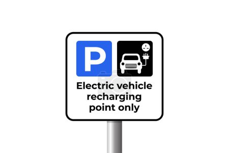 Photo for Electric Vehicle Recharging Point Sign on Post. EV charging station and charge parking signage. vector - Royalty Free Image