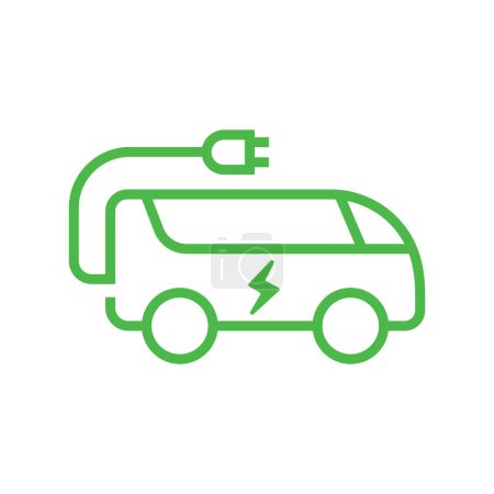 Illustration for Green EV bus with plug icon symbol, E-bus outline with lightning bolt, Eco friendly vehicle concept. vector - Royalty Free Image