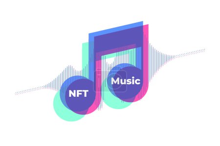Photo for NFT Music, NFT or non fungible token for music with music notes and sound wave on white background. - Royalty Free Image