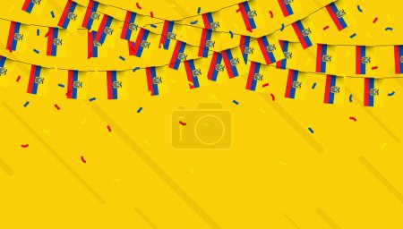 Photo for Ecuador celebration bunting flags with confetti and ribbons on yellow background. vector illustration. - Royalty Free Image