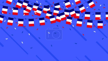 Photo for France celebration bunting flags with confetti and ribbons on blue background. vector illustration. - Royalty Free Image
