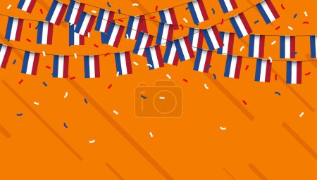 Photo for Netherlands celebration bunting flags with confetti and ribbons on orange background. vector illustration. - Royalty Free Image