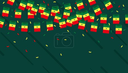 Photo for Senegal celebration bunting flags with confetti and ribbons on green background. vector illustration. - Royalty Free Image