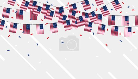 Photo for USA celebration bunting flags with confetti and ribbons on white background. vector illustration. - Royalty Free Image