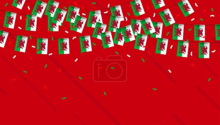 Photo for Wales celebration bunting flags with confetti and ribbons on red background. vector illustration. - Royalty Free Image