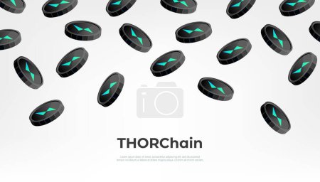 Téléchargez les illustrations : THORChain (RUNE) coin falling from the sky. RUNE cryptocurrency concept banner background. - en licence libre de droit