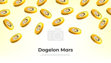 Illustration for Dogelon Mars (ELON) coin falling from the sky. ELON cryptocurrency concept banner background. - Royalty Free Image