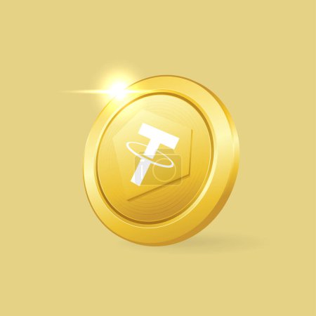 Illustration for Tether Gold (XAUT) coin. Tether Gold is a stablecoin under the ticker XAUT. - Royalty Free Image