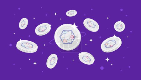 Illustration for XYO Network (XYO) coins falling from the sky. XYO cryptocurrency concept banner background. - Royalty Free Image