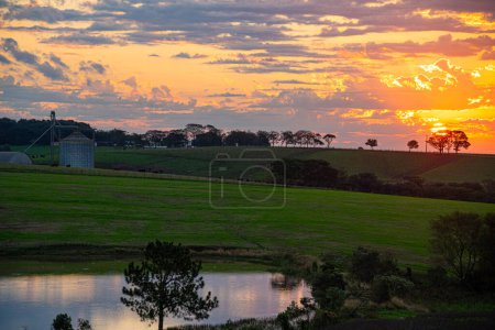 Paysages de la pampa au crépuscule dans le sud du Brésil. Intérieur. Zones de production agricole. Paysage rural