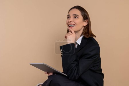 Photo for New project. Cute young business woman looking excited and smiling - Royalty Free Image