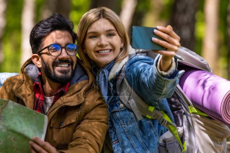 Photo for Happy people. Happy travelers making selfie and looking excited - Royalty Free Image