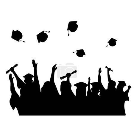 Illustration for Graduation celebration silhouette. education graduate background. happy academic ceremony. - Royalty Free Image