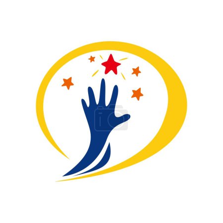 Illustration for Hand reach star logo design template. people goal icon, sign and symbol - Royalty Free Image