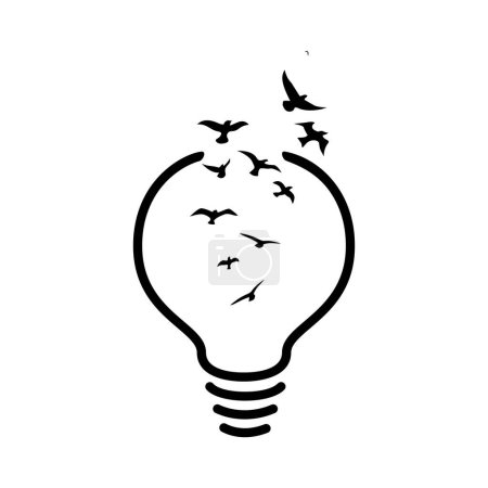 Téléchargez les illustrations : Think freedom icon, sign and symbol. creative mind concept. bird fly and bulb. - en licence libre de droit