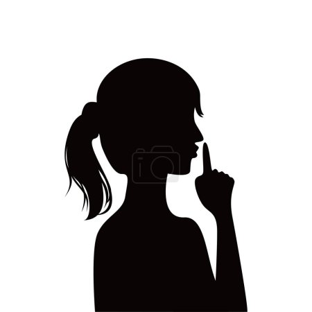 Illustration for Woman silence silhouette. quite finger gesture sign and symbol. - Royalty Free Image