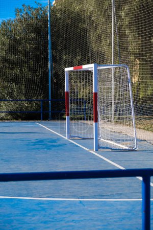 Photo for Soccer goal 7 in city sports center with blue floor - Royalty Free Image