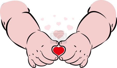 Vector illustration of a close-up baby hand making a heart sign or shape