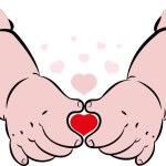 Vector illustration of a close-up baby hand making a heart sign or shape