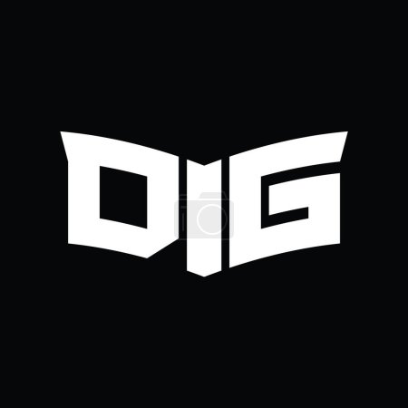 Téléchargez les photos : Monogramme DG Logo avec forme de tranche de bouclier modèle de conception de fond noir - en image libre de droit