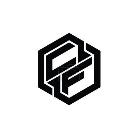 CF Logo monogramme de jeu avec hexagone géométrique modèle de conception de forme