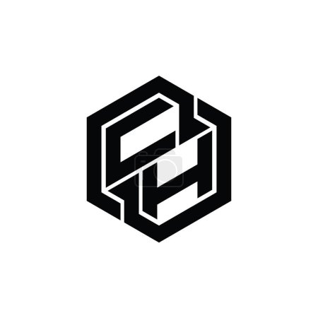 CH Logo juego monograma con plantilla de diseño de forma geométrica hexágono