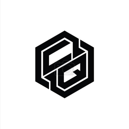 Téléchargez les photos : CQ Logo monogramme de jeu avec hexagone modèle de conception de forme géométrique - en image libre de droit