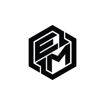 Téléchargez les photos : EM Logo monogramme de jeu avec hexagone forme géométrique modèle de conception - en image libre de droit