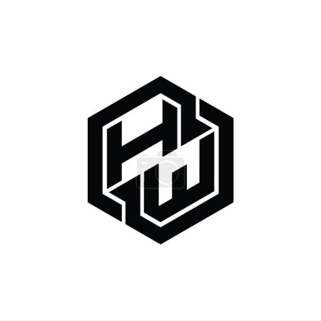HW Logo monograma de juego con hexágono forma geométrica plantilla de diseño