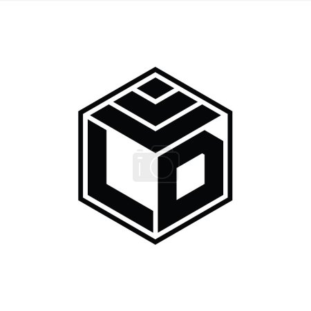 LD Logo monograma con forma geométrica hexágono plantilla de diseño de contorno aislado