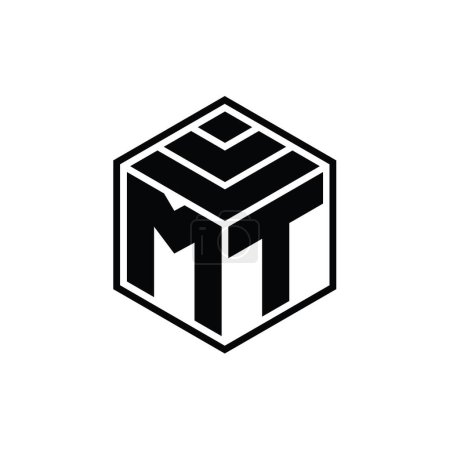 MT Logo monogram with hexagon geometric shape isolated outline design template