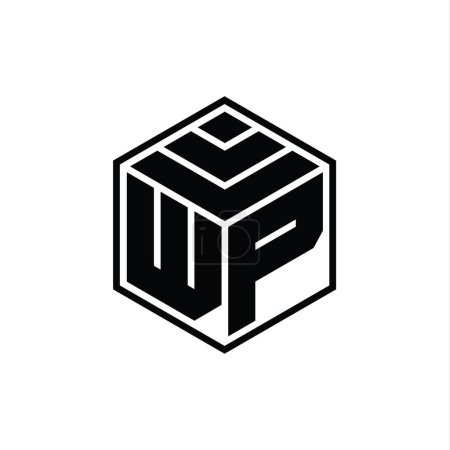 WP Logo monogram with hexagon geometric shape isolated outline design template