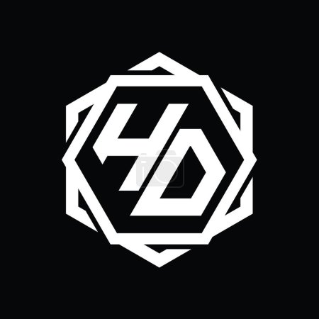 Téléchargez les photos : HD Logo forme hexagonale monogramme avec géométrique abstrait modèle de conception de contour isolé - en image libre de droit