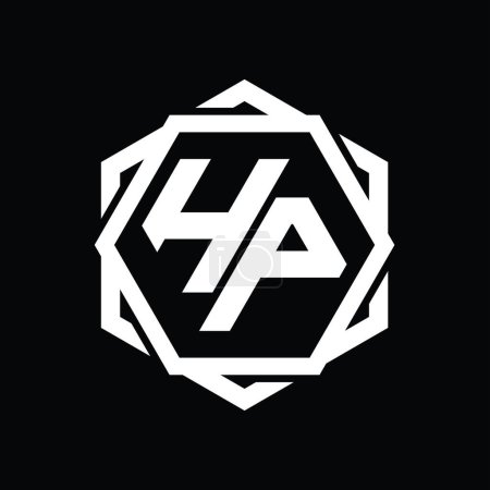 Téléchargez les photos : HP Logo forme hexagonale monogramme avec géométrique abstrait modèle de conception de contour isolé - en image libre de droit
