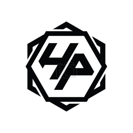 Téléchargez les photos : HP Logo forme hexagonale monogramme avec géométrique abstrait modèle de conception de contour isolé - en image libre de droit