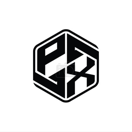 Foto de PX Carta Logo monograma hexágono forma con ornamento abstracto plantilla de diseño de contorno aislado - Imagen libre de derechos