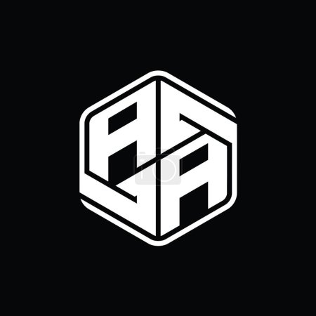 Téléchargez les photos : AA Lettre Logo forme hexagonale monogramme avec ornement abstrait modèle de conception de contour isolé - en image libre de droit
