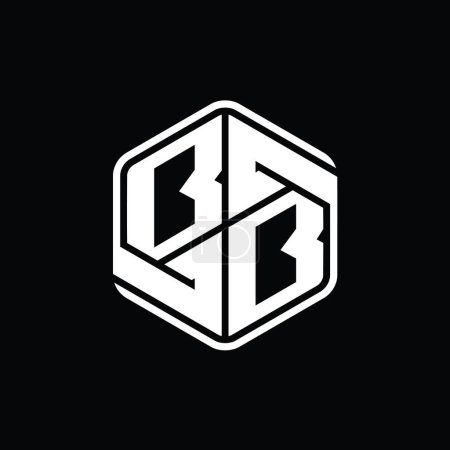 Téléchargez les photos : BB Lettre Logo forme hexagonale monogramme avec ornement abstrait isolé contour modèle de conception - en image libre de droit