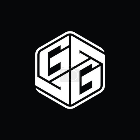 Téléchargez les photos : GG Lettre Logo forme hexagonale monogramme avec ornement abstrait isolé contour modèle de conception - en image libre de droit