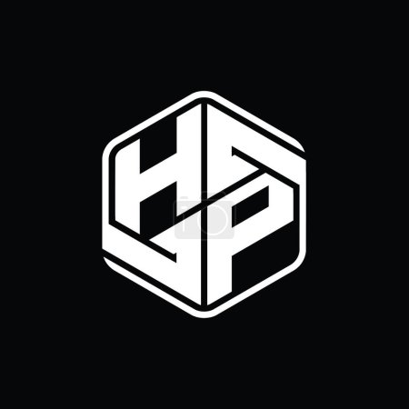Téléchargez les photos : HP Lettre Logo forme hexagonale monogramme avec ornement abstrait modèle de conception de contour isolé - en image libre de droit