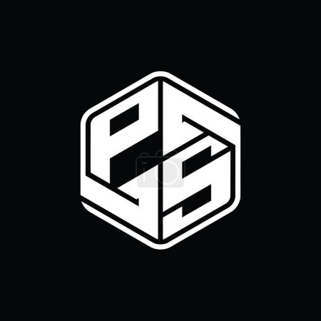PS Buchstabe Logo Monogramm Sechseck Form mit Ornament abstrakte isolierte Umrisse Design-Vorlage