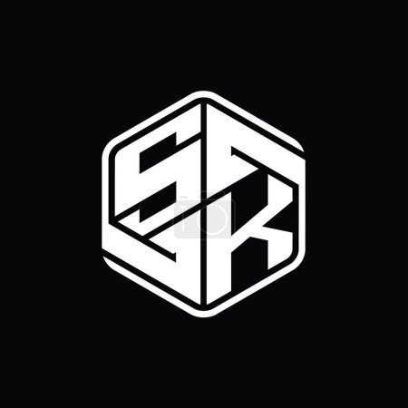 Téléchargez les photos : SK Lettre Logo forme hexagonale monogramme avec ornement abstrait modèle de conception de contour isolé - en image libre de droit