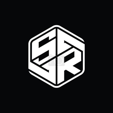 Foto de SR Carta Logo monograma hexágono forma con ornamento abstracto plantilla de diseño de contorno aislado - Imagen libre de derechos
