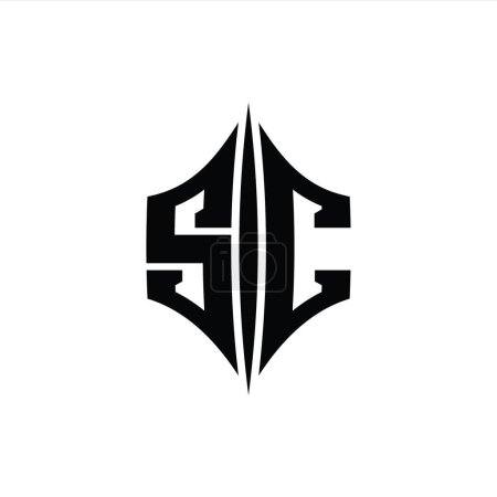 Téléchargez les photos : Lettre SC Logo monogramme hexagone forme de diamant avec modèle de conception de style percing - en image libre de droit