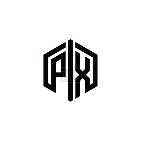 Foto de Forma del hexágono del monograma del logotipo de la letra de PX con la plantilla de diseño del estilo del contorno conectar - Imagen libre de derechos