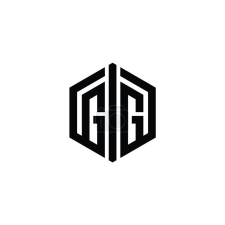 Téléchargez les photos : GG Lettre Logo forme hexagonale monogramme avec connectez modèle de conception de style contour - en image libre de droit