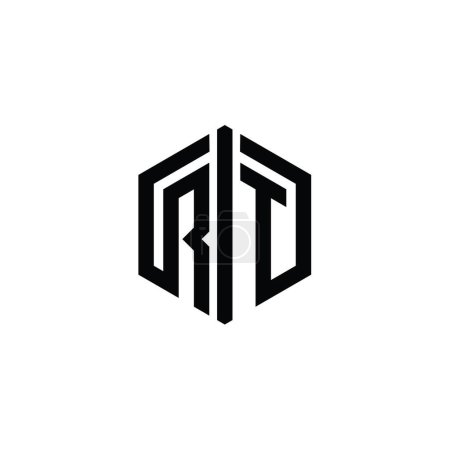 RT Carta Logo monograma hexágono forma con conectar plantilla de diseño de estilo de contorno