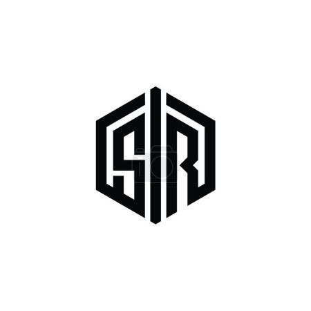 Foto de SR Letter Logo monograma hexágono con plantilla de diseño de estilo de contorno de conexión - Imagen libre de derechos