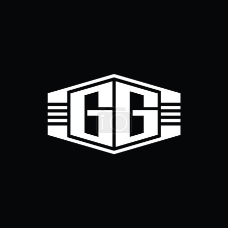 GG Letra Logo monograma hexágono emblema forma con rayas esquema estilo diseño plantilla